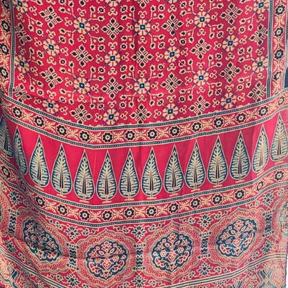 Ajrakh Hand Block Printed Modal Silk Stole –  Red, 210x55cm