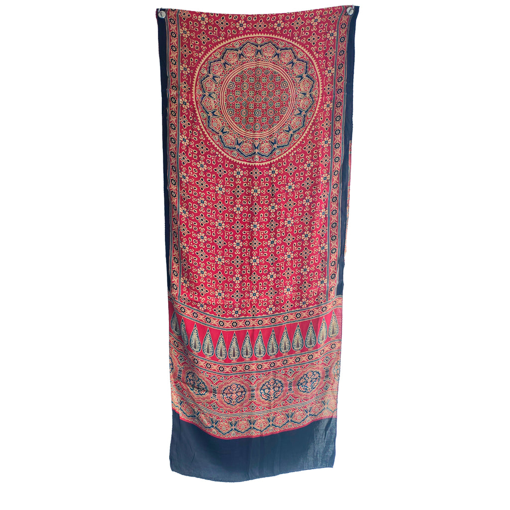 Ajrakh Hand Block Printed Modal Silk Stole –  Red, 210x55cm