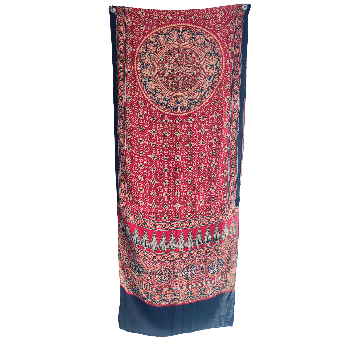Ajrakh Hand Block Printed Modal Silk Stole –  Red, 210x55cm