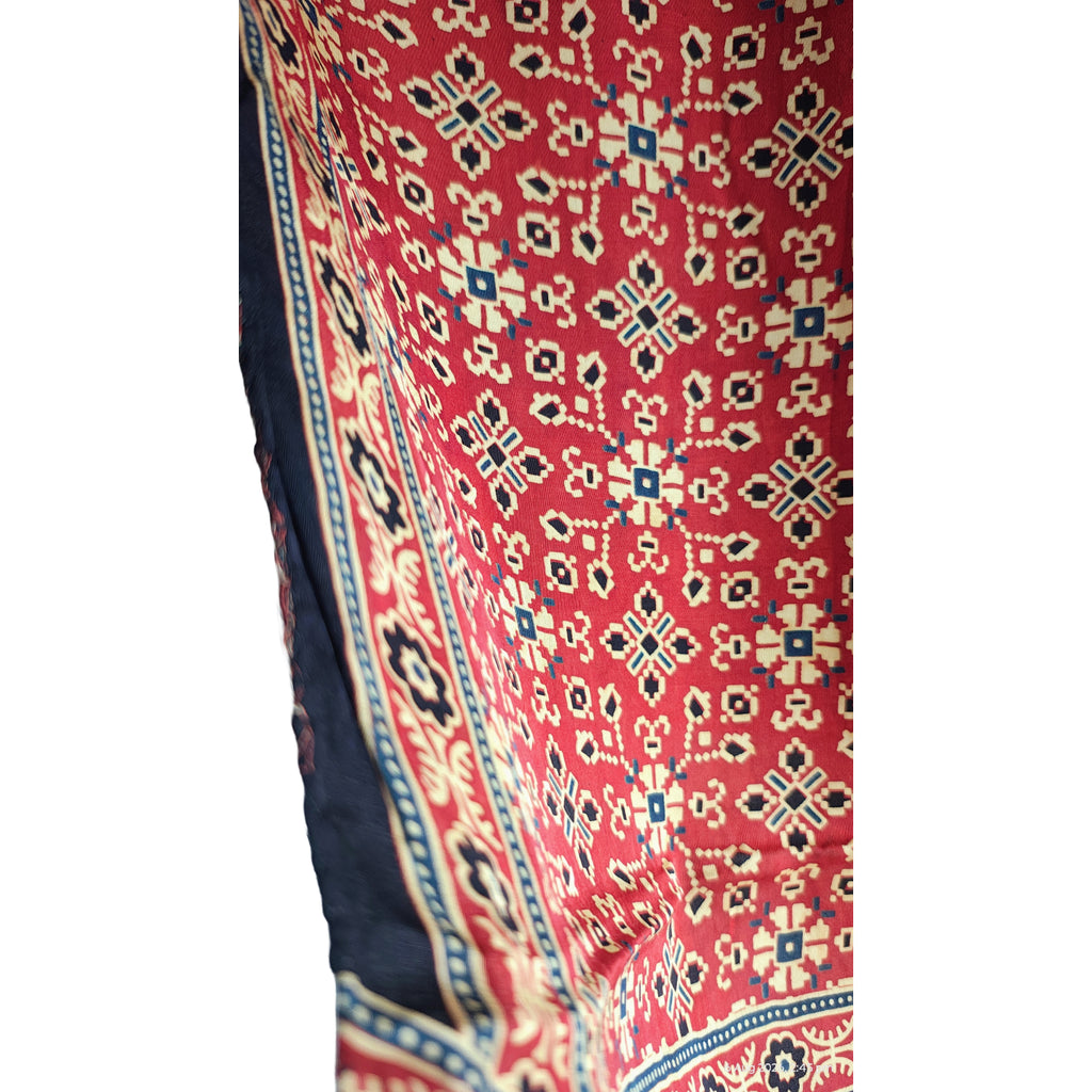 Ajrakh Hand Block Printed Modal Silk Stole –  Red, 210x55cm