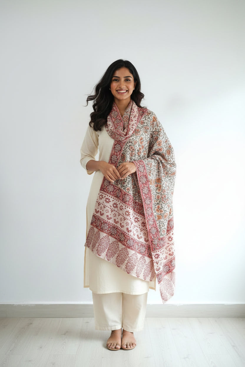 Kalamkari Hand Block Printed Cotton Dupatta – Women's Stole, Short & Standard Sizes