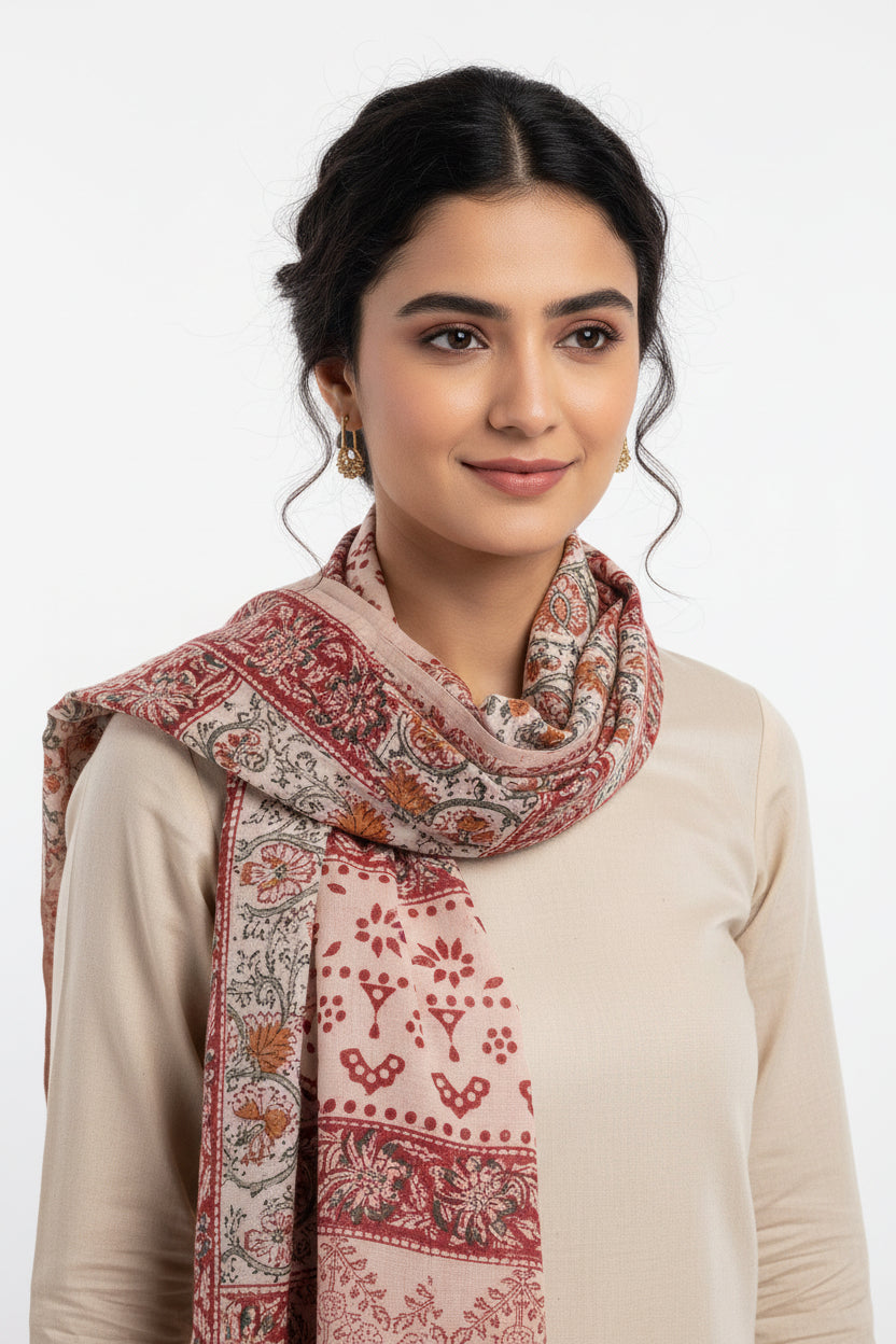 Kalamkari Hand Block Printed Cotton Dupatta – Women's Stole, Short & Standard Sizes