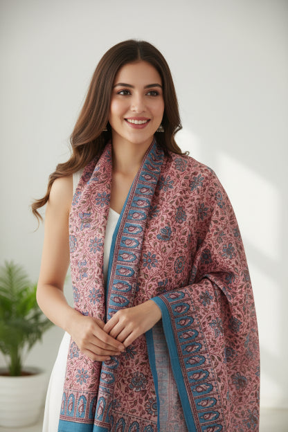 Hand Block Printed Kalamkari Cotton dupatta