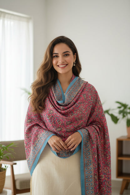 Hand Block Printed Kalamkari Cotton dupatta