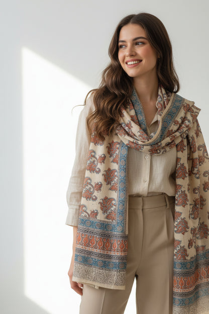 Hand Block Printed Kalamkari Cotton dupatta