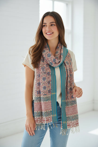 Hand Block Printed Kalamkari Cotton dupatta