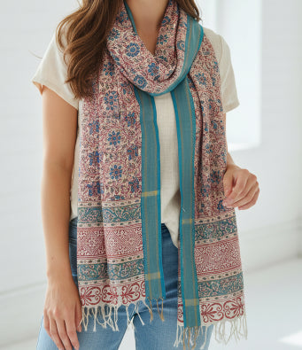 Hand Block Printed Kalamkari Cotton dupatta