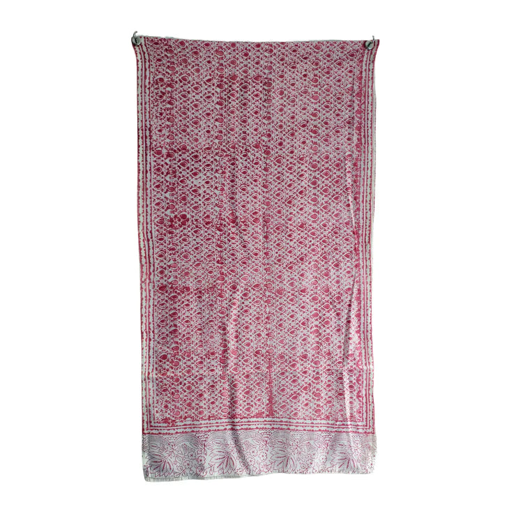 Kalamkari Hand Block Printed Modal Silk Stole – Pink Paisley Block Print, 210x55cm