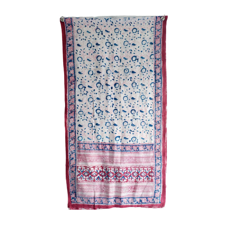 Kalamkari Hand Block Printed Modal Silk Stole – Pure White Jaal Print, 210x55cm