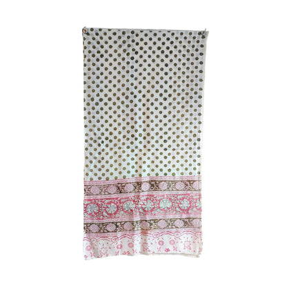 Kalamkari Hand Block Printed Modal Silk Stole – White & Pink Heritage Print, 210x55cm