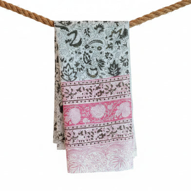 Kalamkari Hand Block Printed Modal Silk Stole – Off White & Pink Floral, 210x55cm