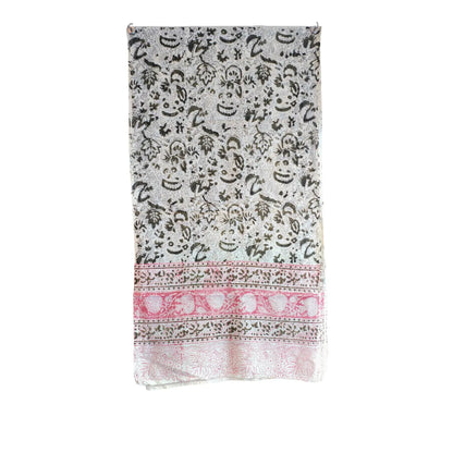Kalamkari Hand Block Printed Modal Silk Stole – Off White & Pink Floral, 210x55cm