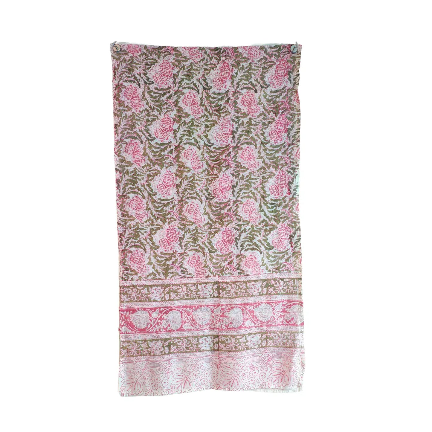 Kalamkari Hand Block Printed Modal Silk Stole – Pink Floral Block Print, 210x55cm