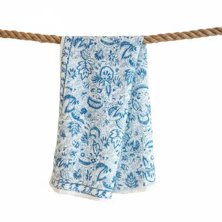Kalamkari Hand Block Printed Modal Silk Stole – Light Blue Floral Print, 210x55cm
