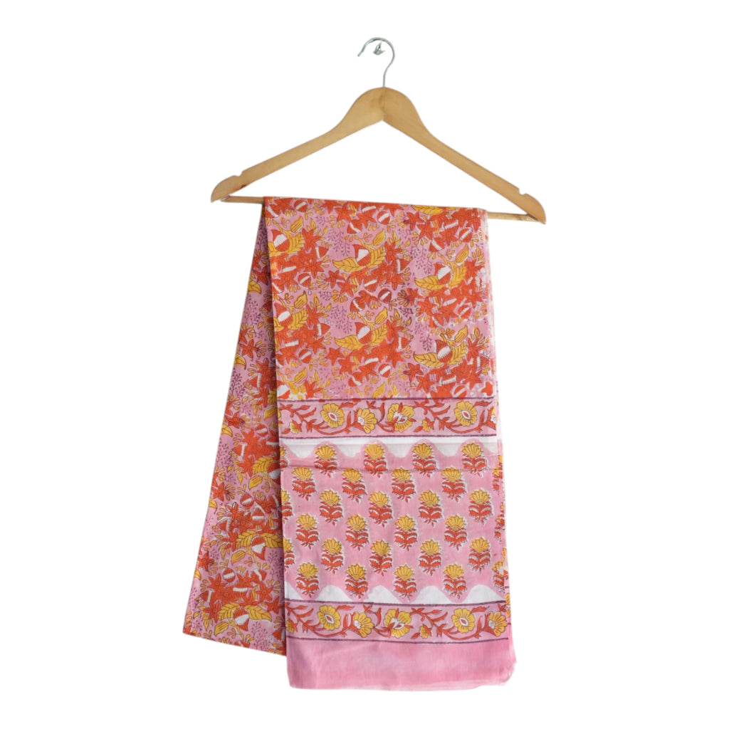 Bagru Hand Block Floral Printed Cotton Mulmul Dupatta