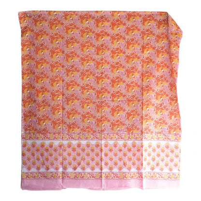 Bagru Hand Block Printed Mulmul Cotton Dupatta – Coral Pink Floral Jaal