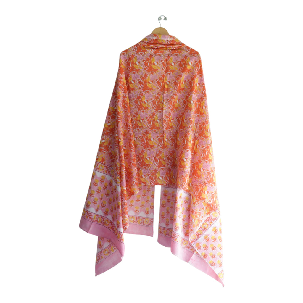 Bagru Hand Block Floral Printed Cotton Mulmul Dupatta