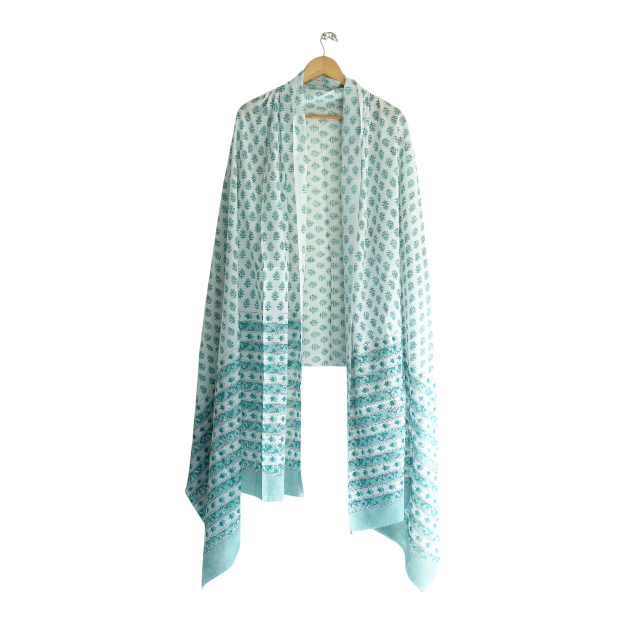Bagru Hand Block Floral Printed Cotton Mulmul Dupatta