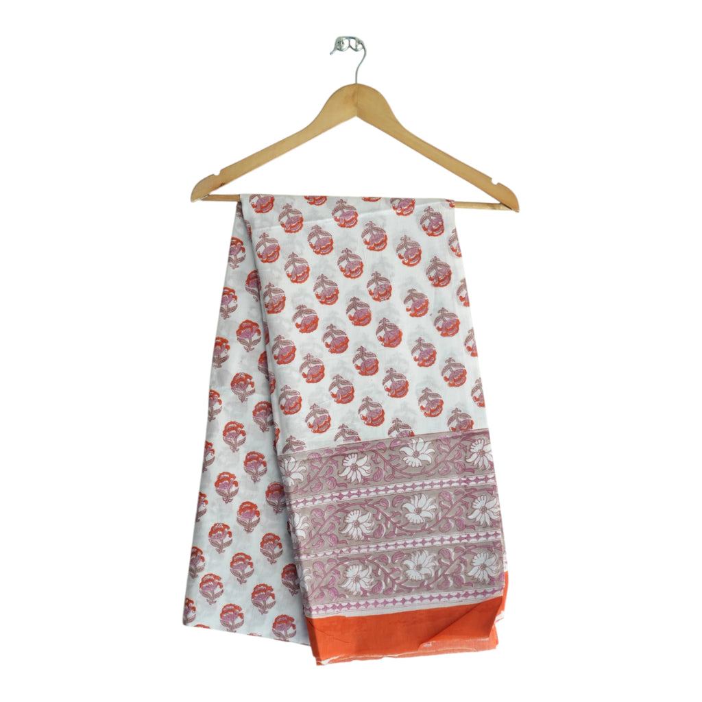 Bagru Hand Block Floral Printed Cotton Mulmul Dupatta
