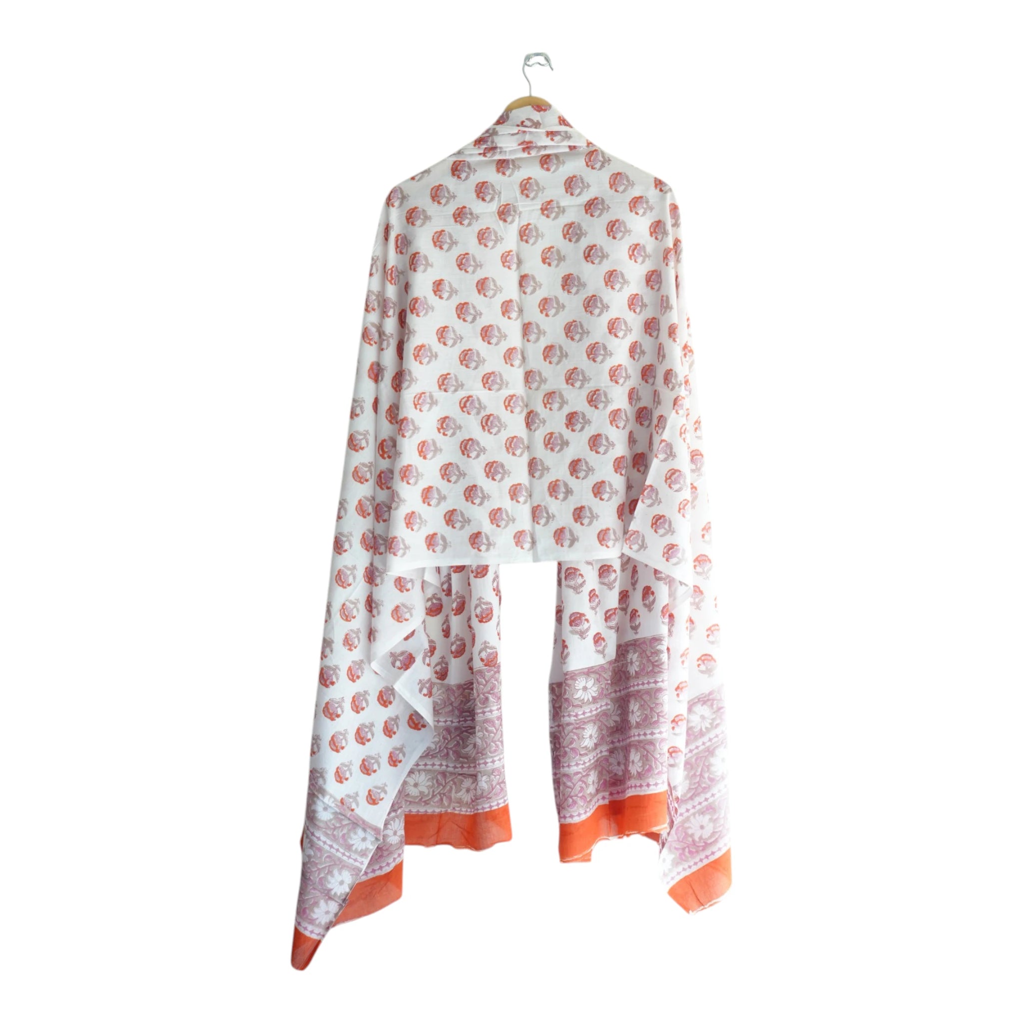 Bagru Hand Block Floral Printed Cotton Mulmul Dupatta
