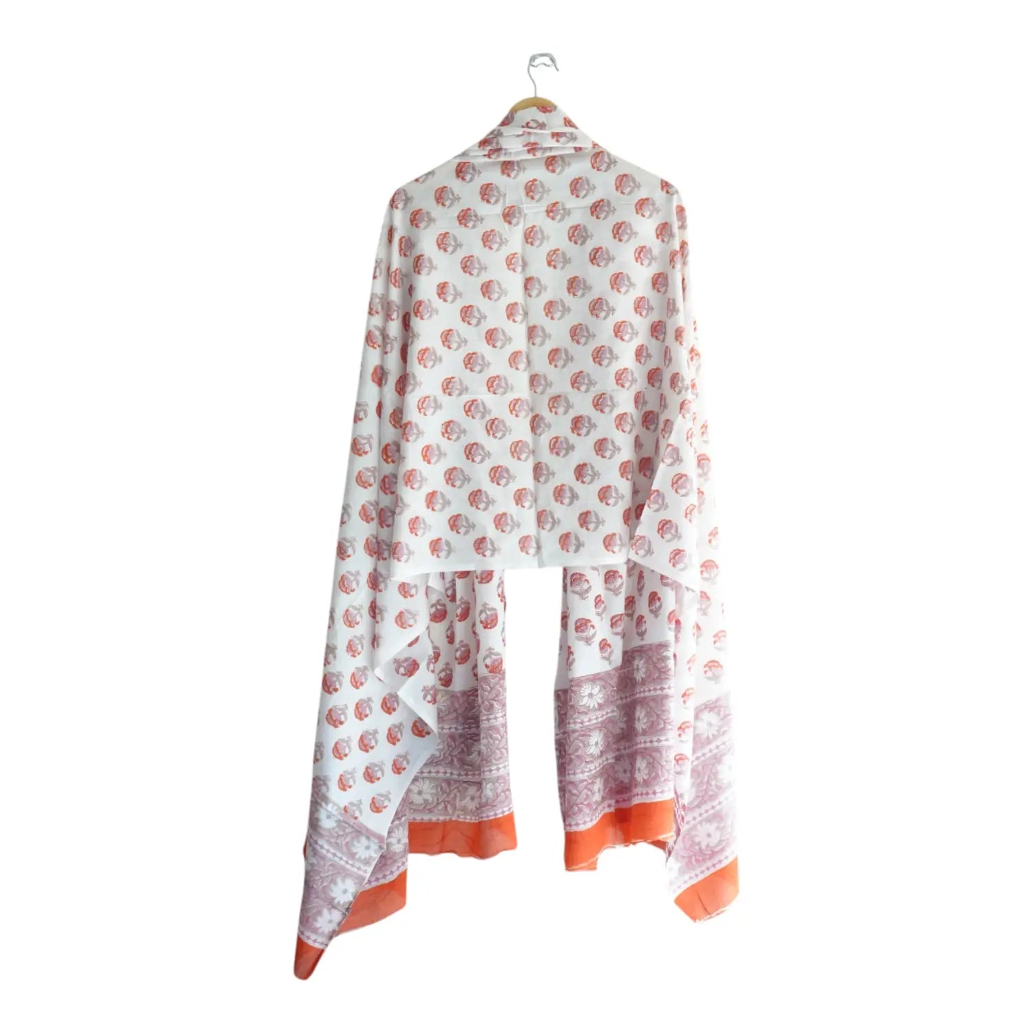 Bagru Hand Block Floral Printed Cotton Mulmul Dupatta