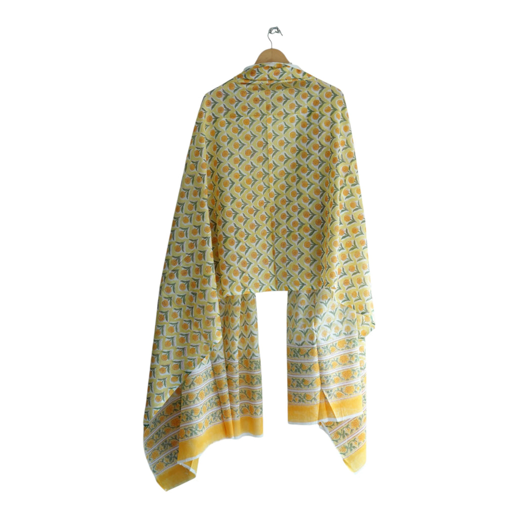 Bagru Hand Block Floral Printed Cotton Mulmul Dupatta