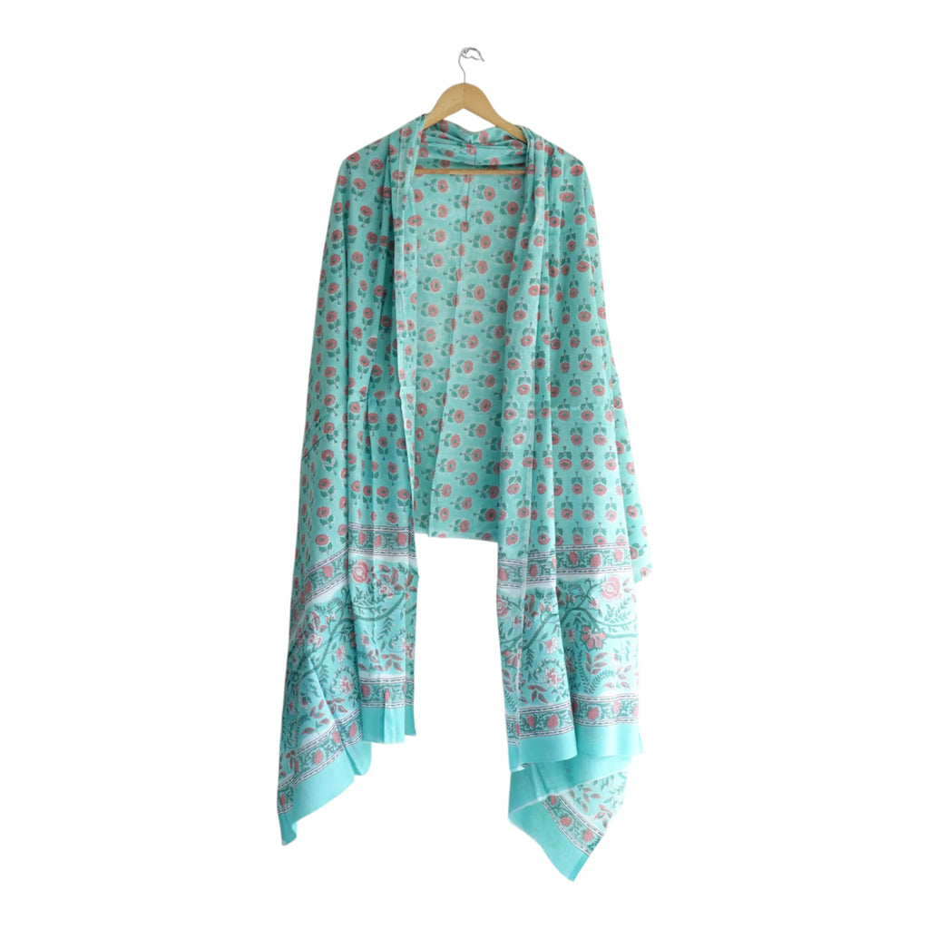 Bagru Hand Block Floral Printed Cotton Mulmul Dupatta