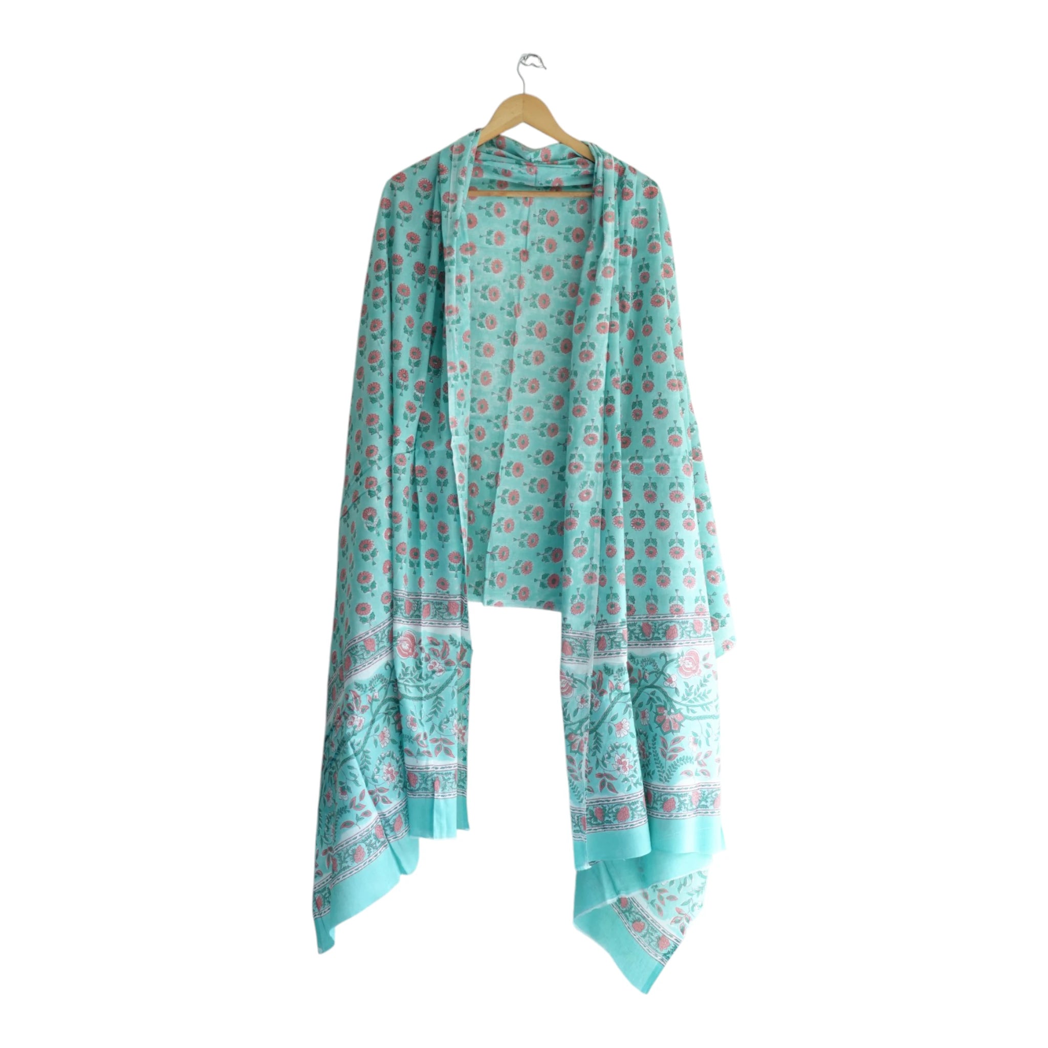 Bagru Hand Block Floral Printed Cotton Mulmul Dupatta