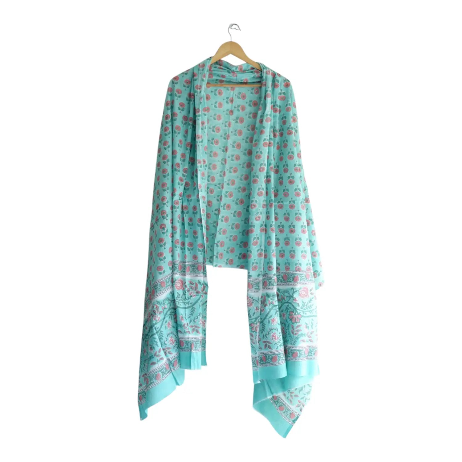 Bagru Hand Block Floral Printed Cotton Mulmul Dupatta