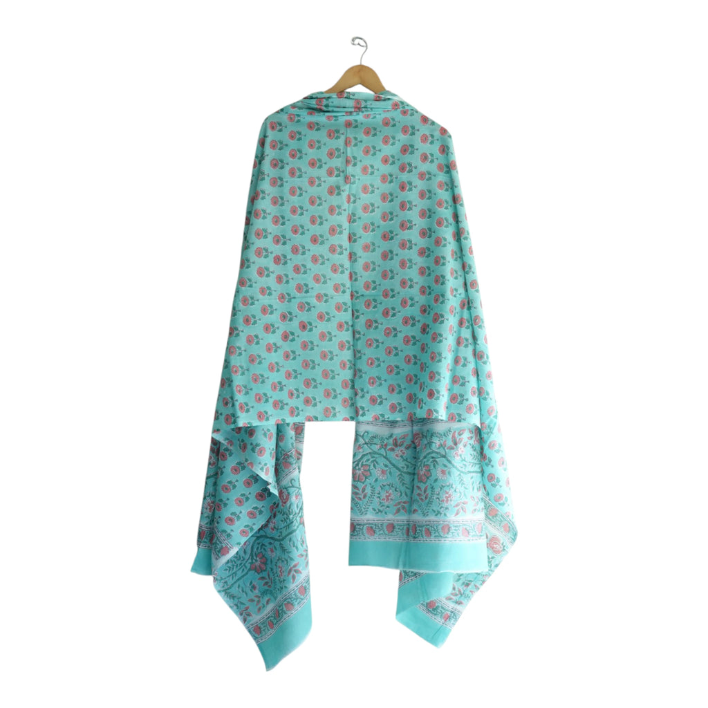 Bagru Hand Block Floral Printed Cotton Mulmul Dupatta
