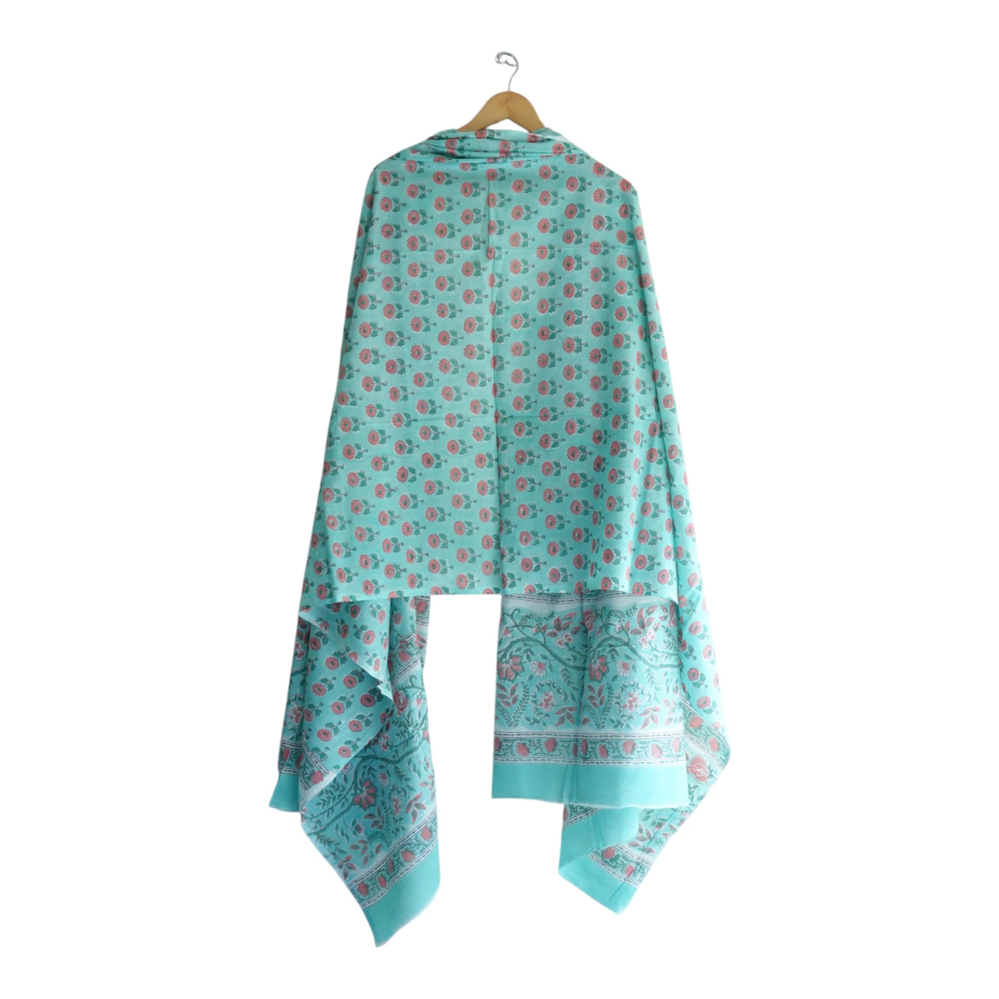 Bagru Hand Block Floral Printed Cotton Mulmul Dupatta