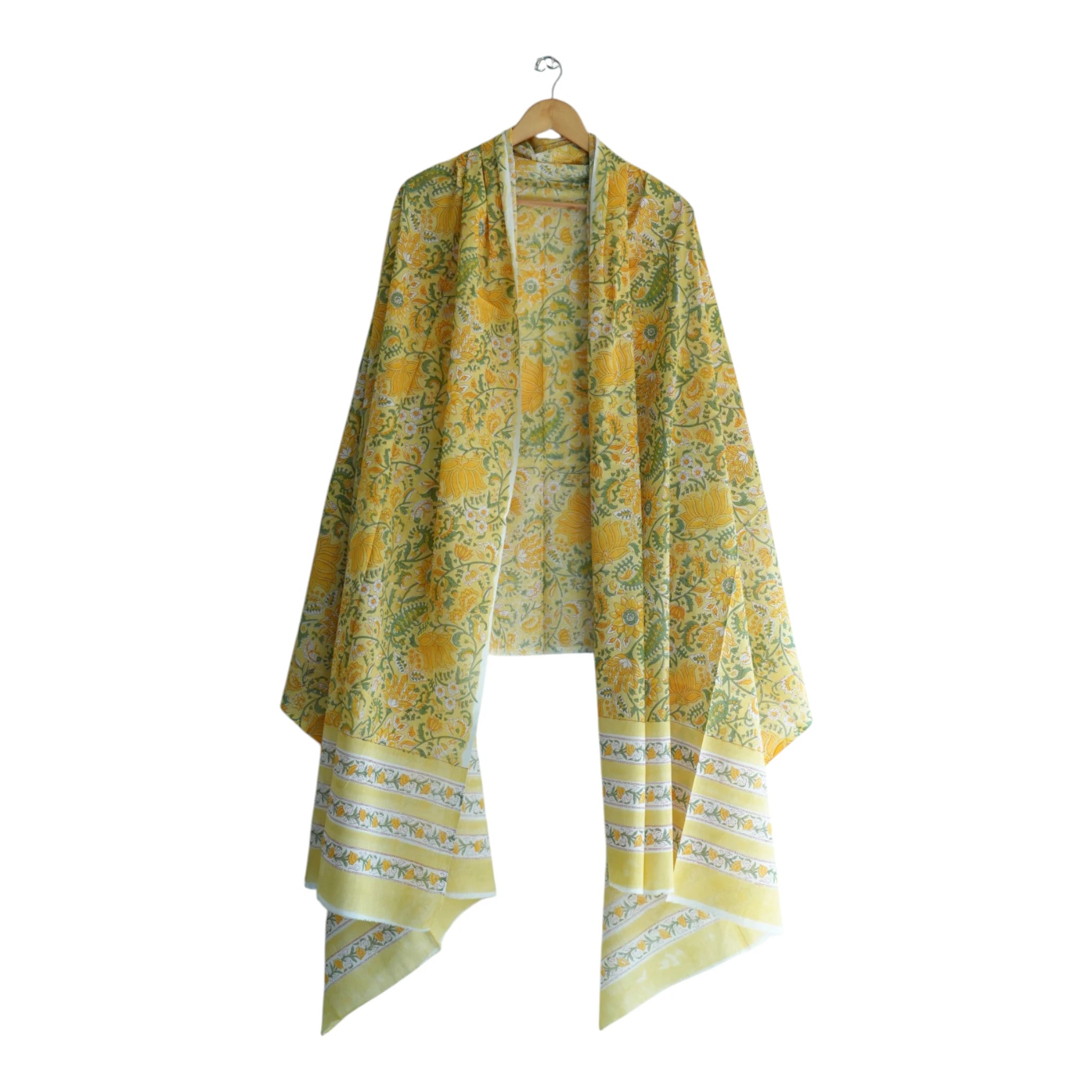 Bagru Hand Block Floral Printed Cotton Mulmul Dupatta