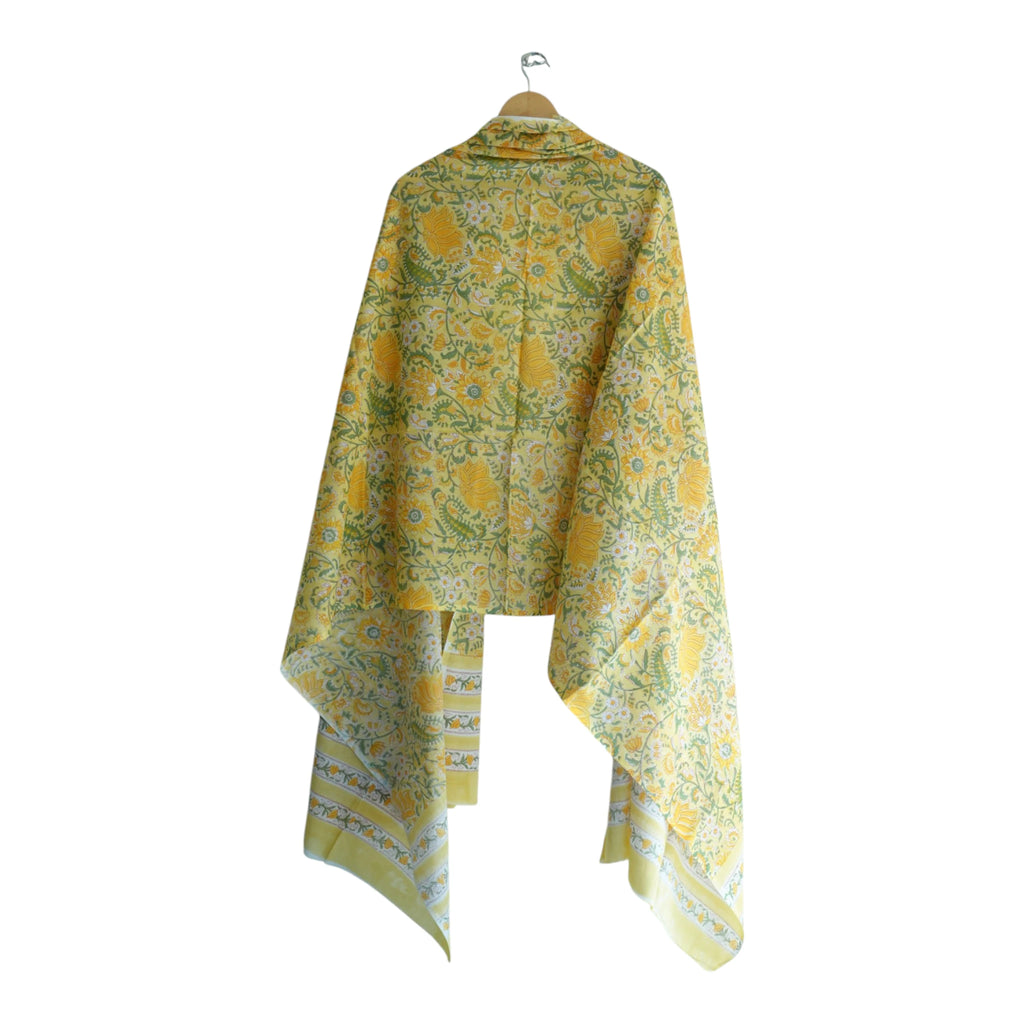 Bagru Hand Block Floral Printed Cotton Mulmul Dupatta