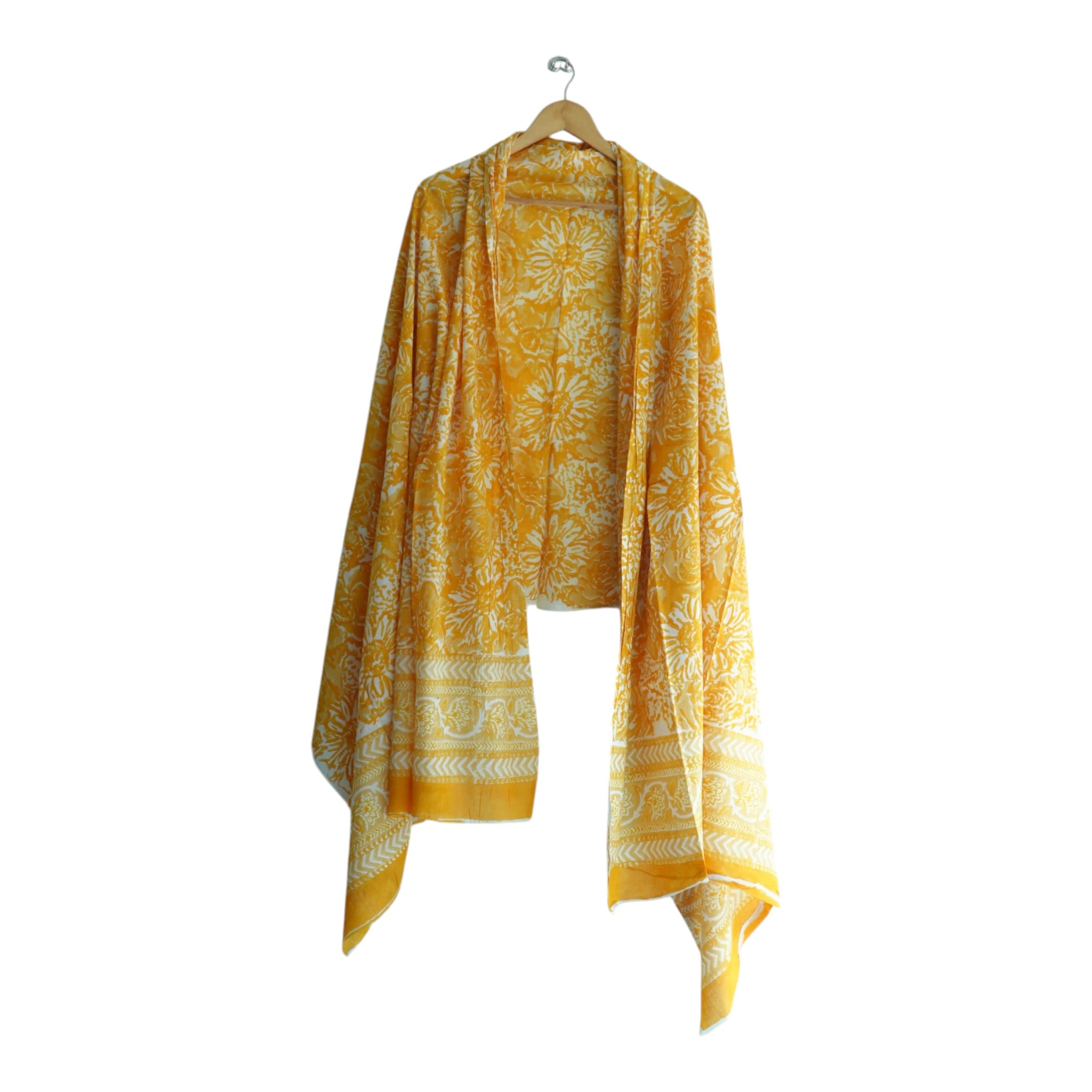 Bagru Hand Block Floral Printed Cotton Mulmul Dupatta