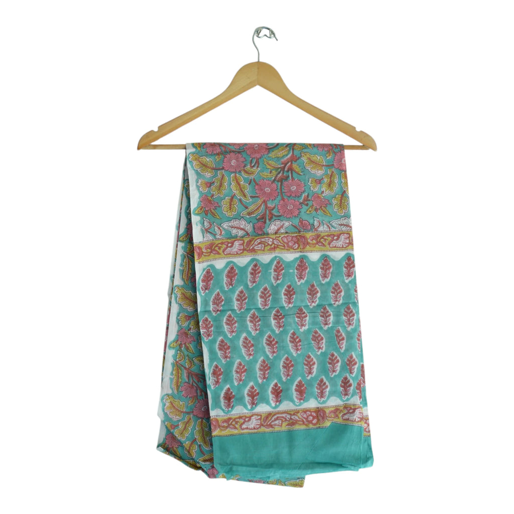 Bagru Hand Block Floral Printed Cotton Mulmul Dupatta