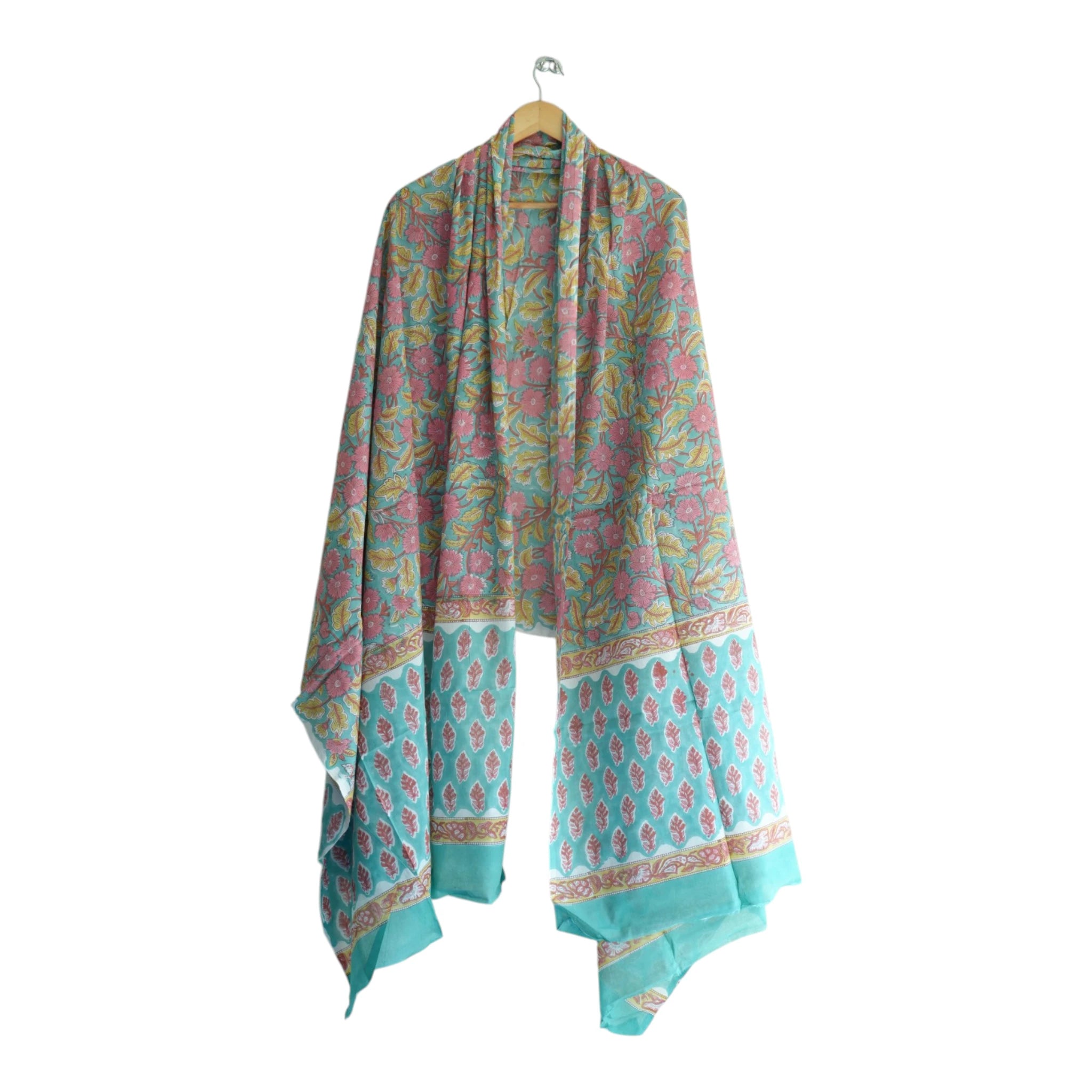 Bagru Hand Block Floral Printed Cotton Mulmul Dupatta