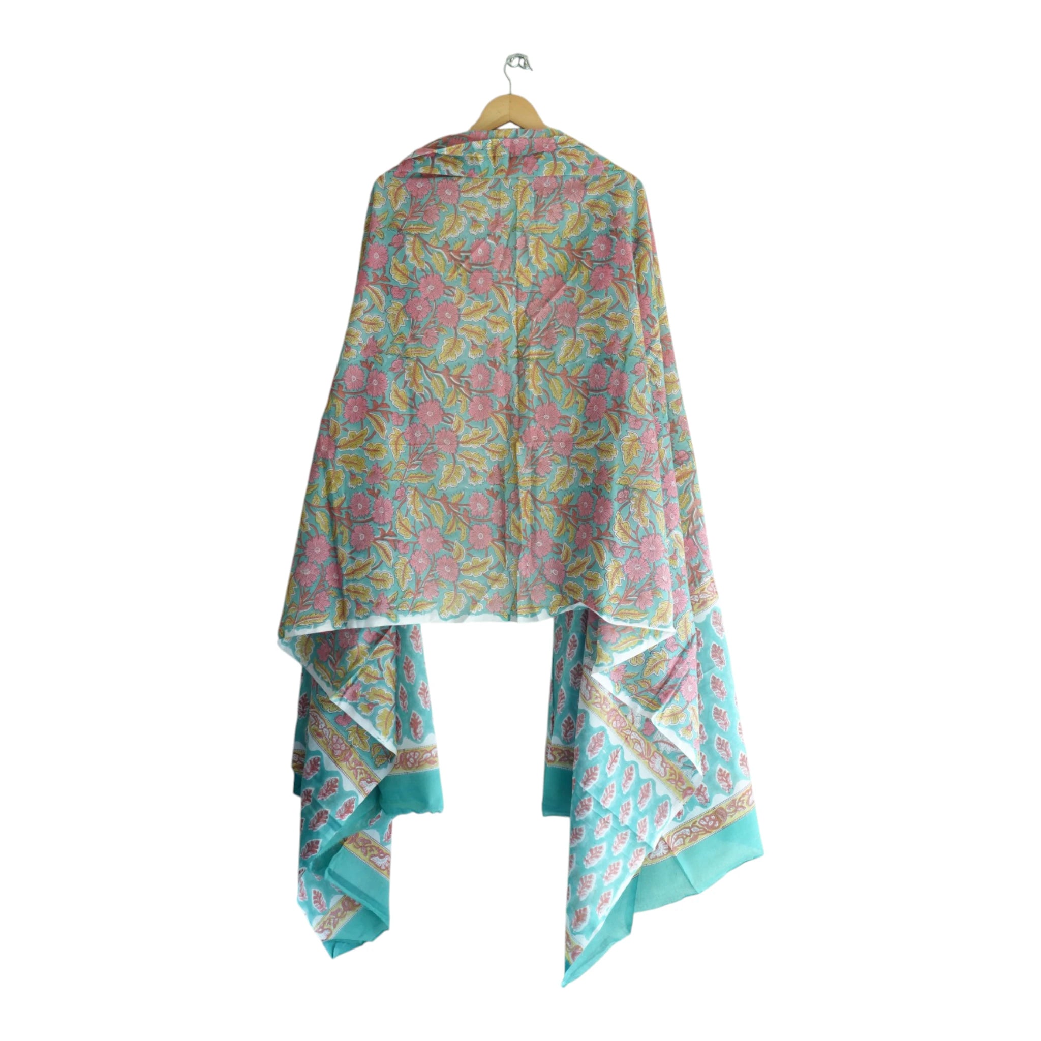 Bagru Hand Block Floral Printed Cotton Mulmul Dupatta