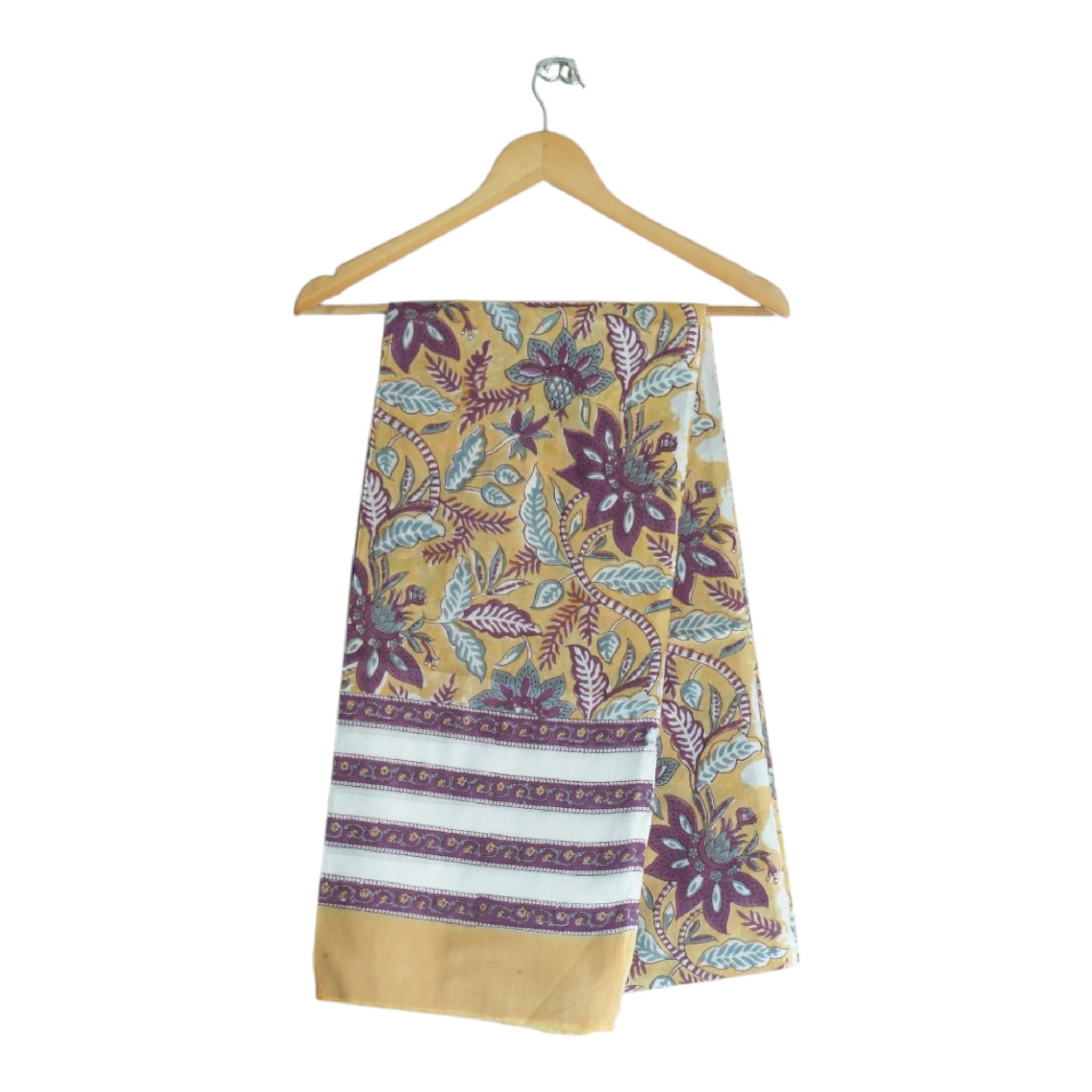 Bagru Hand Block Floral Printed Cotton Mulmul Dupatta