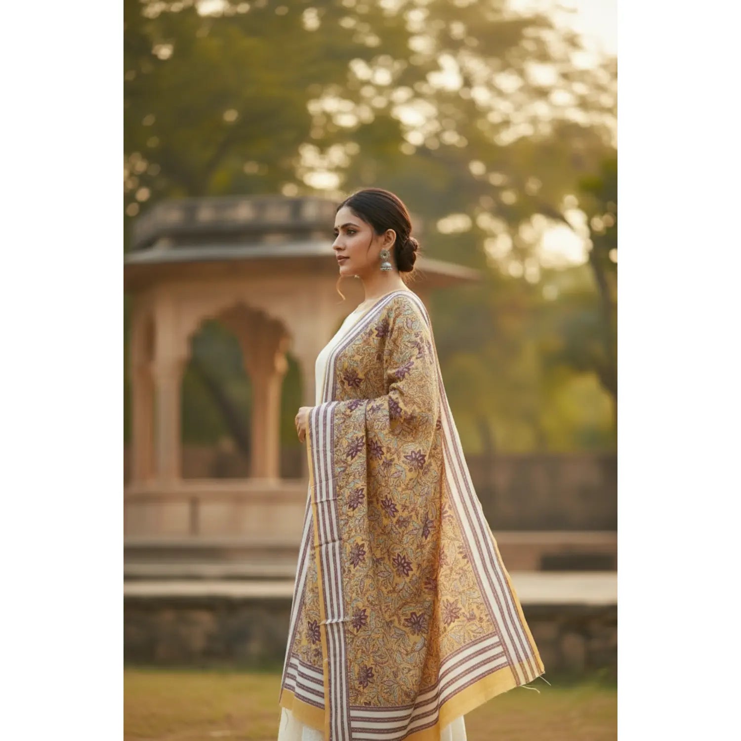 Bagru Hand Block Floral Printed Cotton Mulmul Dupatta