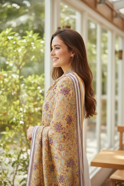 Bagru Hand Block Floral Printed Cotton Mulmul Dupatta