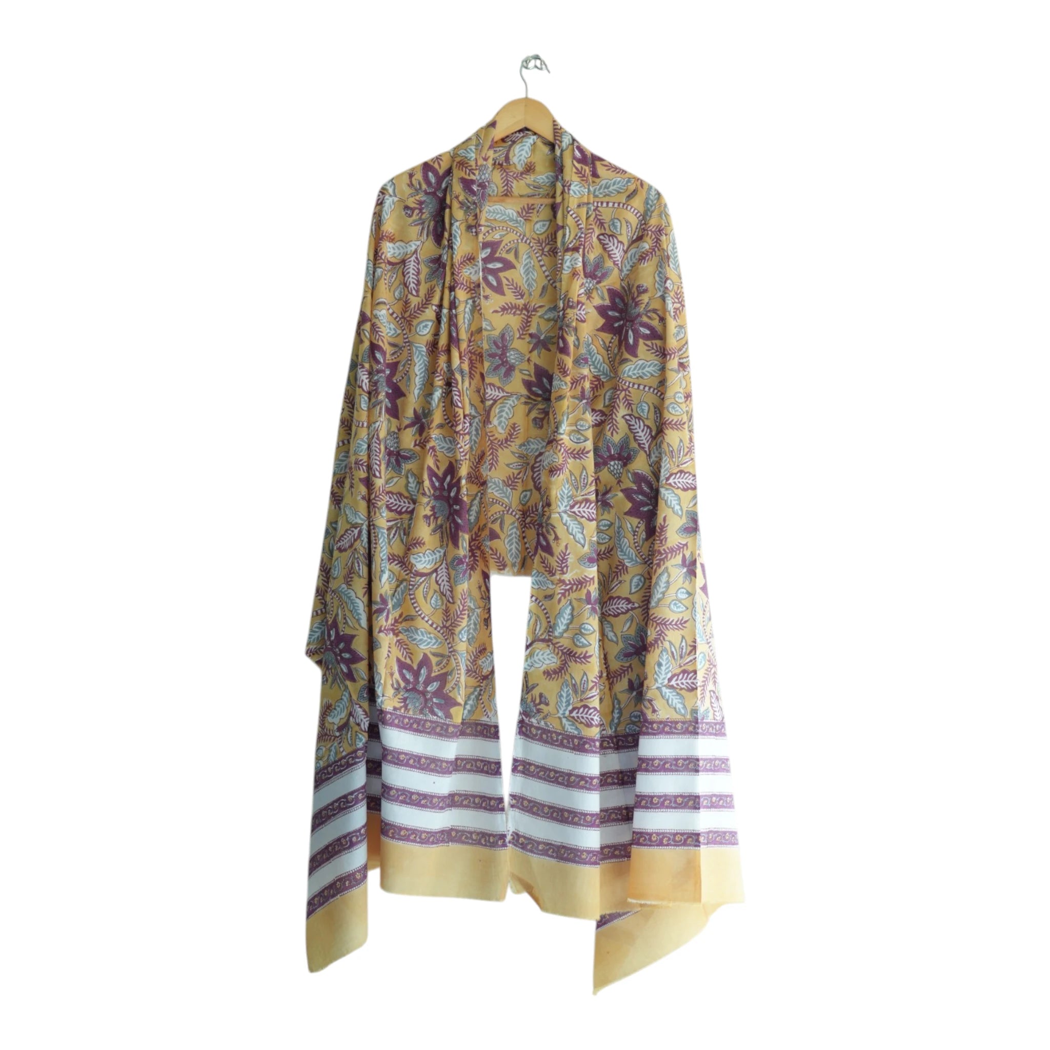 Bagru Hand Block Floral Printed Cotton Mulmul Dupatta