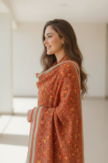 Bagru Hand Block Floral Printed Cotton Mulmul Dupatta