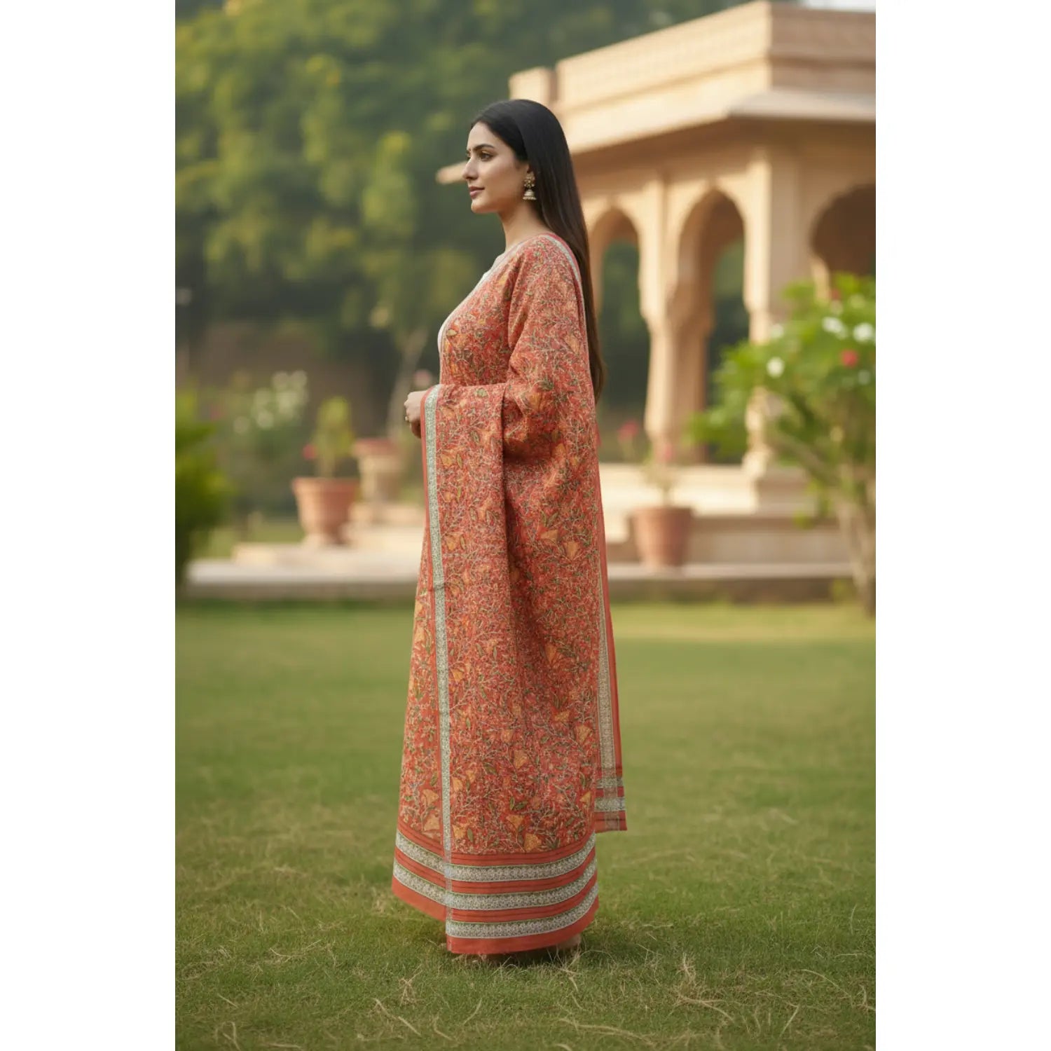 Bagru Hand Block Floral Printed Cotton Mulmul Dupatta