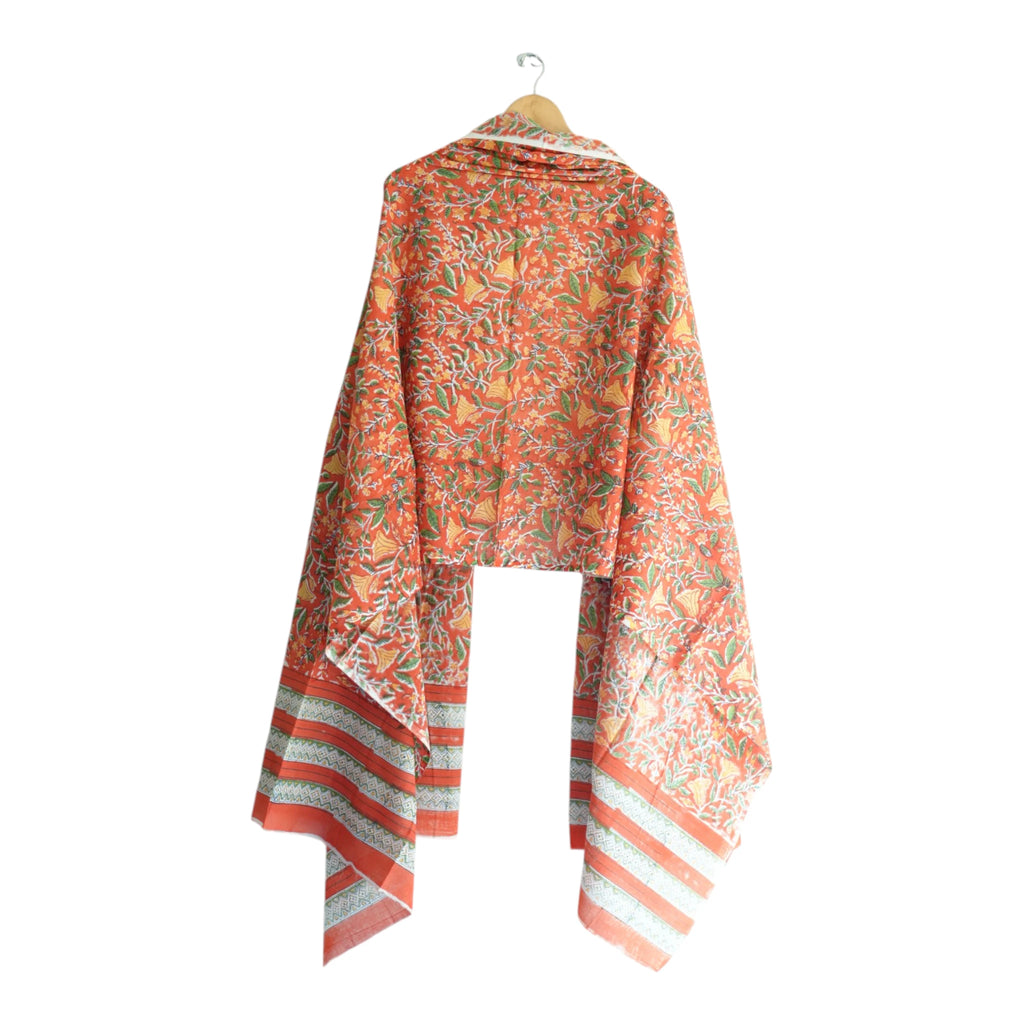 Bagru Hand Block Floral Printed Cotton Mulmul Dupatta