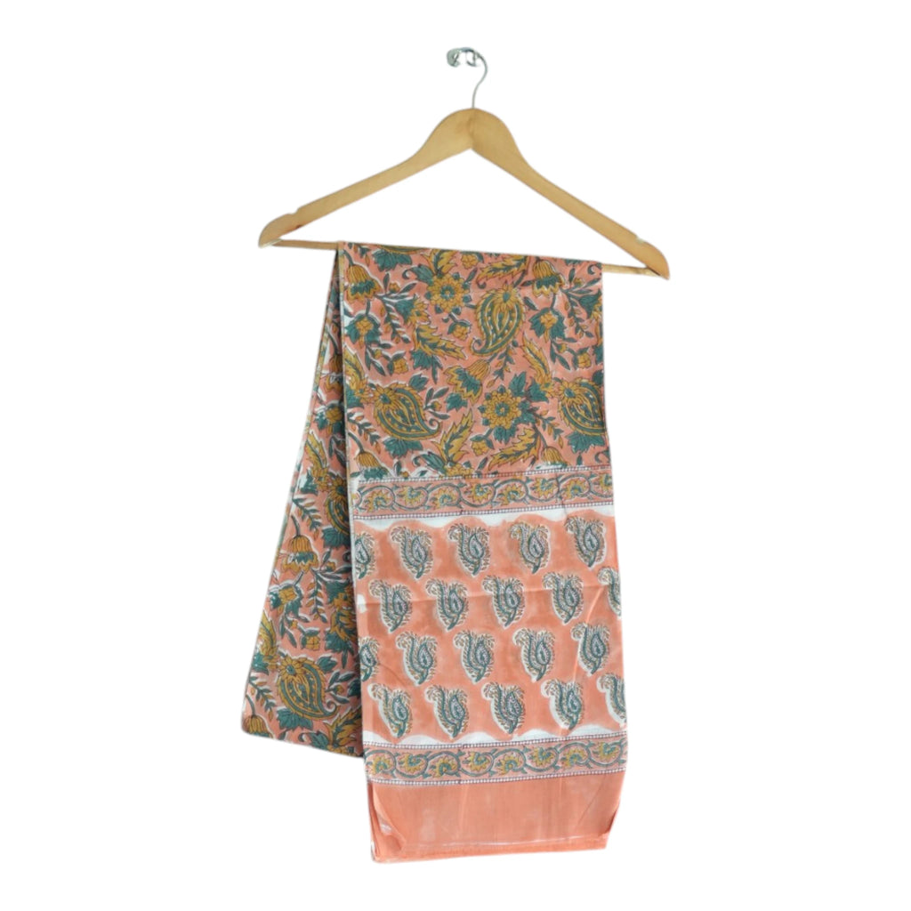 Bagru Hand Block Floral Printed Cotton Mulmul Dupatta