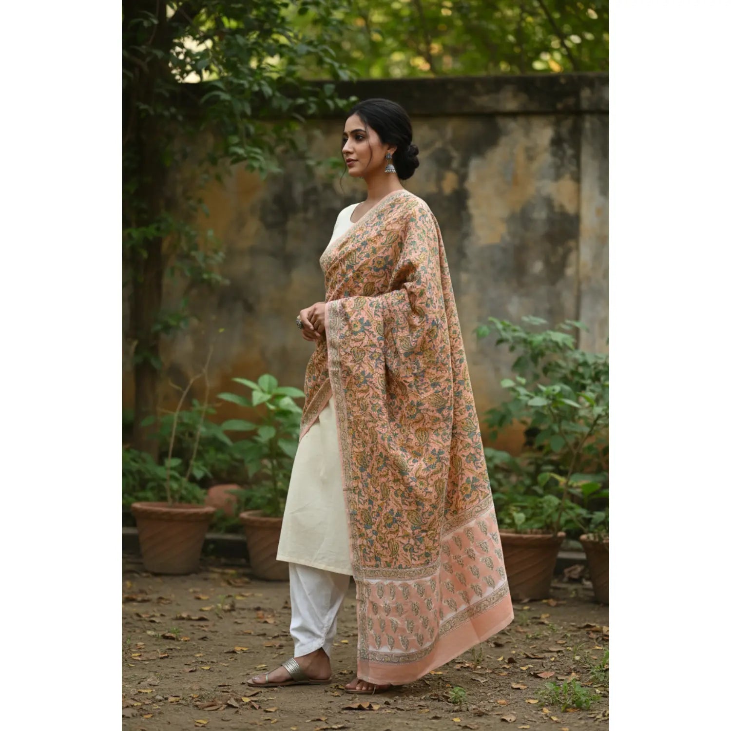 Bagru Hand Block Floral Printed Cotton Mulmul Dupatta