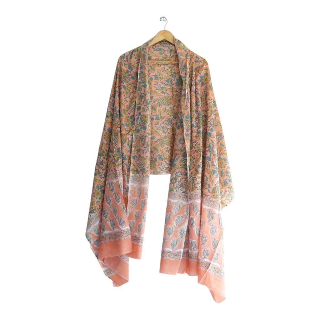 Bagru Hand Block Floral Printed Cotton Mulmul Dupatta