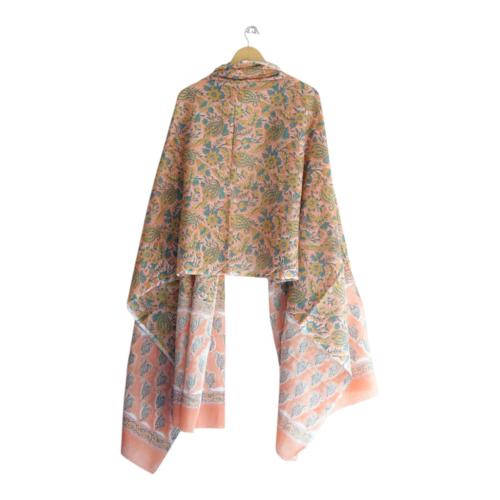 Bagru Hand Block Floral Printed Cotton Mulmul Dupatta