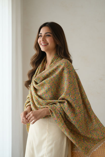 Bagru Hand Block Floral Printed Cotton Mulmul Dupatta