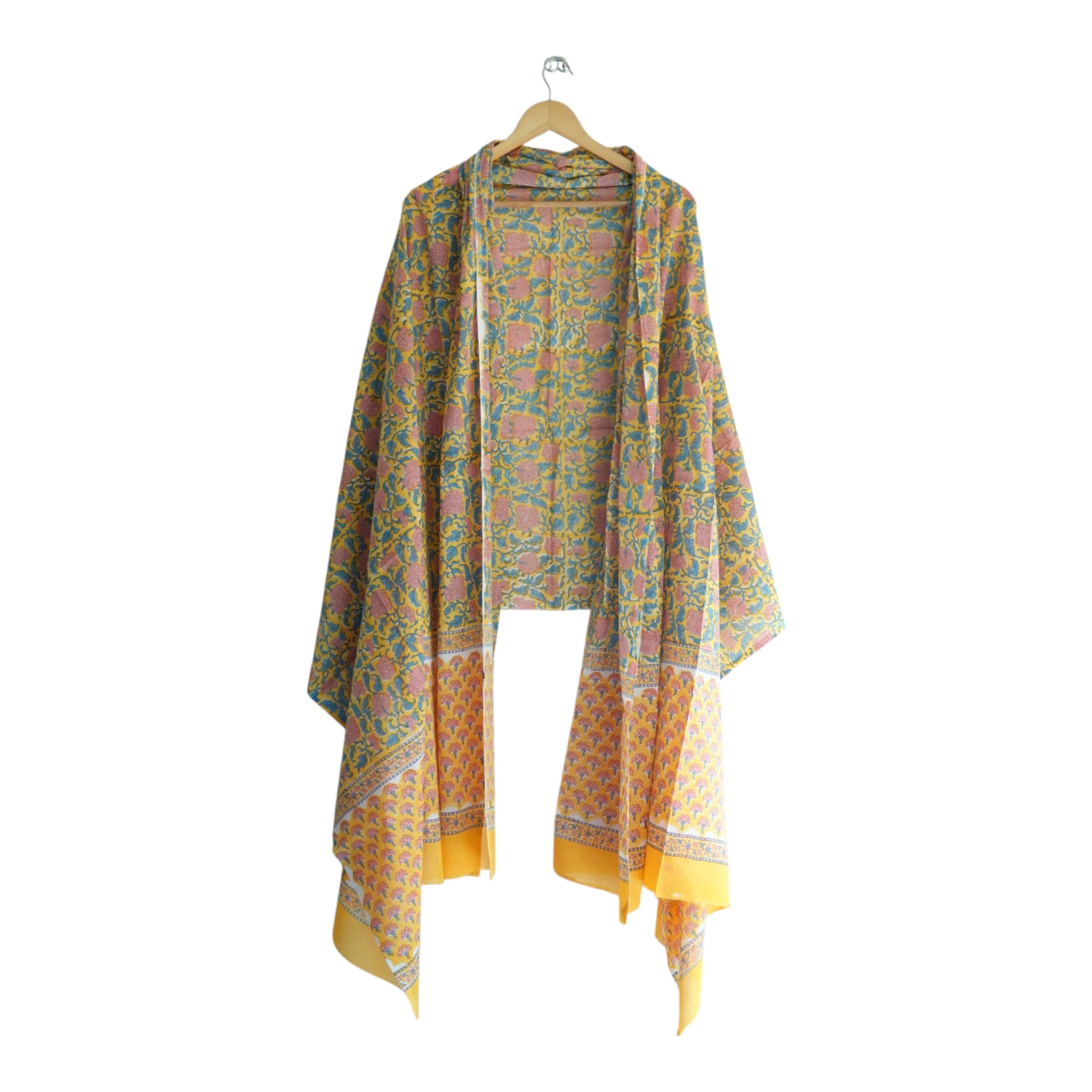 Bagru Hand Block Floral Printed Cotton Mulmul Dupatta
